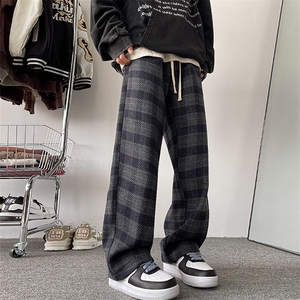 8XL-M 特大码加厚毛呢料格子休闲裤宽松男裤毛呢裤K946P60加绒P70图片