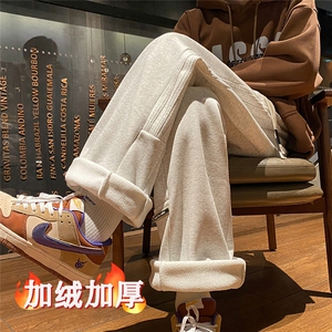 加绒加厚休闲运动卫裤男美式针织直筒裤子715-6-BX09P55（控78）图片