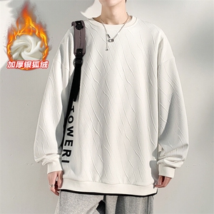 wassup happy假两件圆领卫衣男春秋季潮流宽松开叉上衣服休闲外套图片