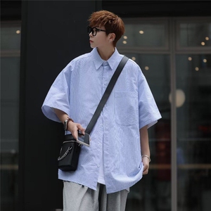 夏衬衫男条纹韩版潮文艺2026新款ins宽松百搭短袖衬衣CY138-P30图片