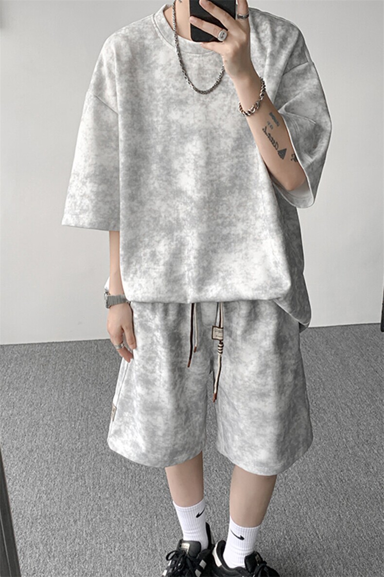 8XL-M青少年扎染短袖t恤休闲运动套装男生夏季宽松大码TZ38001P55,男装T恤,电商B312