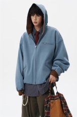 8XL-M美式复古撞色连帽水洗夹克男高级感做旧情侣外套JK1327P88，男装夹克，电商D206-1