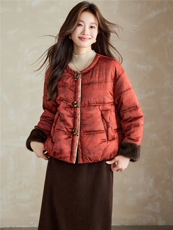 在仓~羽绒棉服2025冬季重磅提花蝴蝶扣三色圆领宽松棉袄貂毛外套，女装棉衣/棉服，新依时派