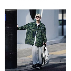 1506/QY80600/P44美式扎染做旧百搭工装牛仔夹克高街外套男女图片