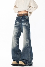 重工猫须磨白水洗做旧牛仔裤190男高个子加长微喇休闲阔腿裤KZ094，男装牛仔裤，电商B312