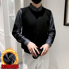 秋冬英伦男士修身复古假两件针织衫韩版毛衫拼接衬衫领外套，男装针织衫/毛衣，星座1013