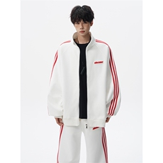 8XL-M条纹撞色开衫新年红卫衣运动套装潮牌运动服校园风TZ114P118，男装休闲套装，电商D206-1
