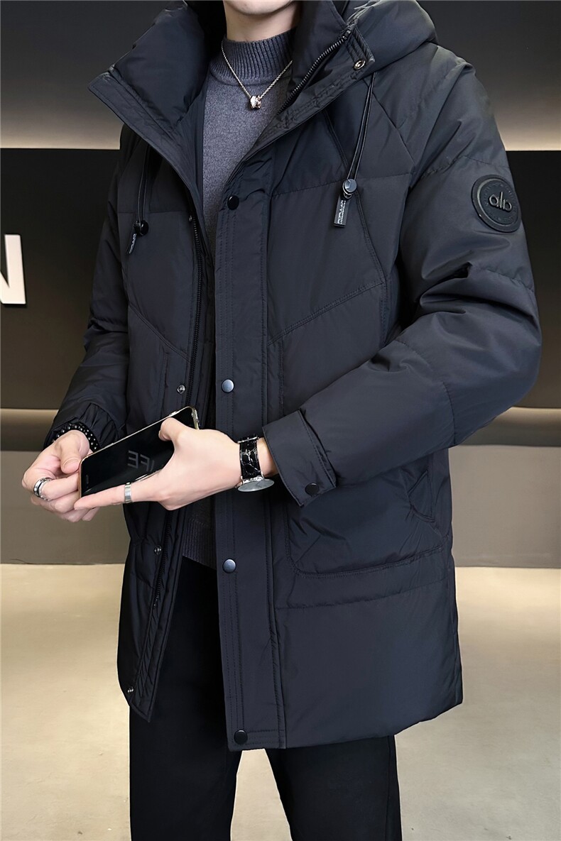 9960-L-4XL-P255标50绒店主冬休闲连帽简约纯色中长款羽绒服男,男装羽绒服,电商B255