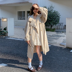 浅卡其中长款收腰风衣外套女夏季新款气质爆款韩系薄款防晒大衣，女装风衣，2C258