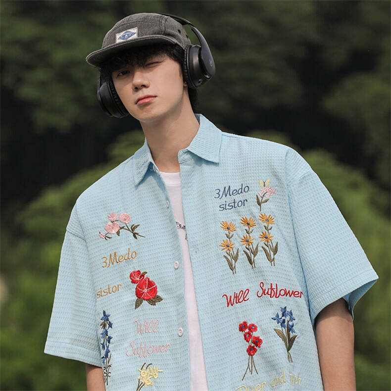 衬衫男士韩版潮流短袖刺绣痞子帅气2025夏新款ins外套CY932-P41,男装衬衫,星座412-3