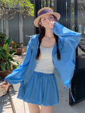 率性轻薄防晒套装裙女夏季2025新款时髦感连帽上衣半身短裙两件套，女装套装/套裙，千寻