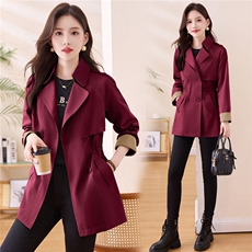 松弛感洋气减龄撞色袖子春秋宽松收腰显瘦简约纯色气质风衣外套，女装风衣，木橙西子