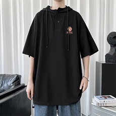 LD54237-P45连帽短袖t恤男大码胖子带帽五分袖中袖，男装T恤，电商A040