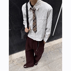 美式潮牌高街复古泡泡纱竖条纹日系肌理长袖衬衫男女休闲宽松衬衣，男装衬衫，电商A443