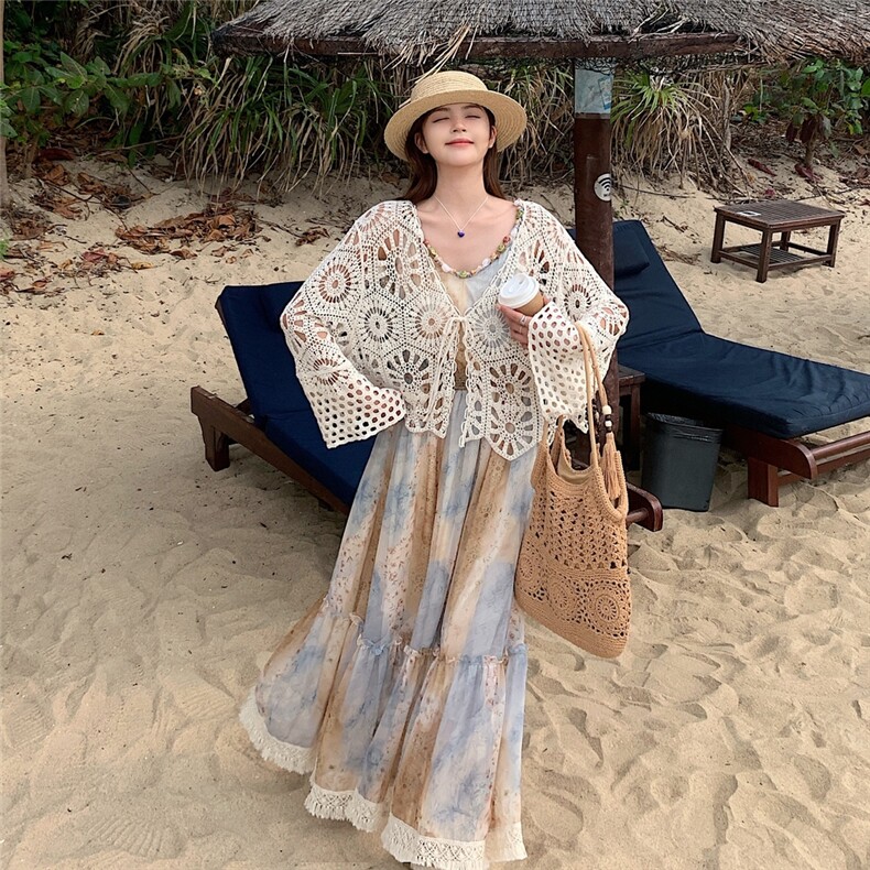 波西米亚风海边度假流苏连衣裙两件套女夏季贵气感御姐穿搭套装裙,女装套装/套裙,2C305