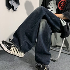 复古牛仔裤男款宽松做旧oversize裤子美式休闲垂感阔腿拖地裤潮，男装牛仔裤，星座716-4