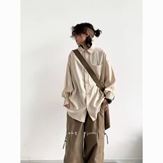 春秋季日系复古纯色长袖衬衫男宽松休闲工装衬衣C07-P35，男装衬衫，星座308B-2