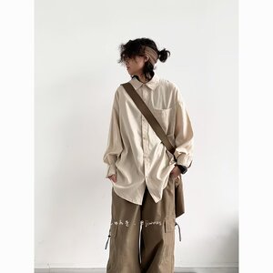 春秋季日系复古纯色长袖衬衫男宽松休闲工装衬衣C07-P35图片