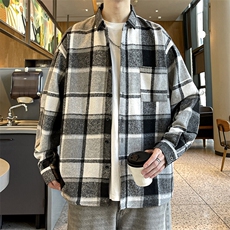 春季小香风衬衫翻领男大皂大码宽松痞帅外套格子衬衣A012/856Tp35，男装衬衫，电商A012