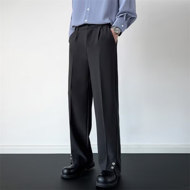 美式vibe冰丝裤子男秋季裤开叉西裤垂感高街微喇休闲裤K4742-P39，男装西裤，星座412-2