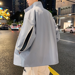 港风二开拼接上衣夹克宽松落肩立领冲锋衣外套 JK861 P65图片