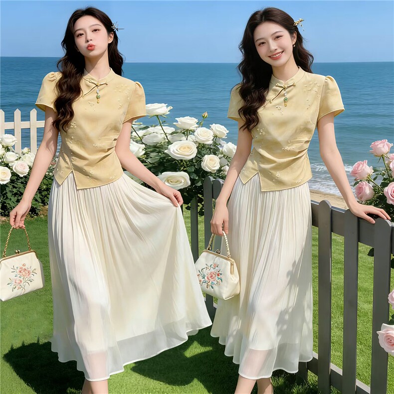 2026年夏季新中式女高级感两件套裙，女装套装/套裙，贝蕾酷儿