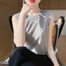 女士圆领无袖单件百搭宽松打底背心，女装针织衫/毛衣，绒宛羊绒