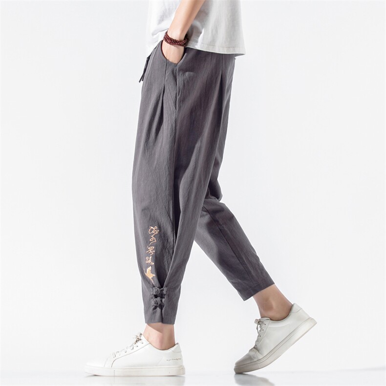 K57P45无影墙2024春夏季仙鹤汉字刺绣百搭休闲九分裤男士小脚裤，男装休闲裤，电商A026
