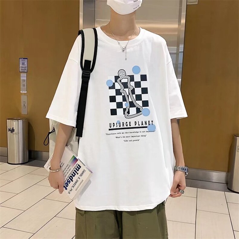 夏季潮牌男士短袖t恤男潮流上衣情侣半袖体恤衫棋盘RT19P28图片