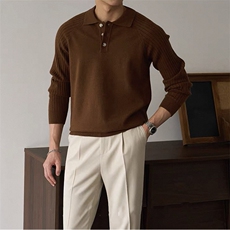 老钱风翻领针织衫毛衣插肩袖polo打底衫7082-P65，男装Polo衫，星座1012-1