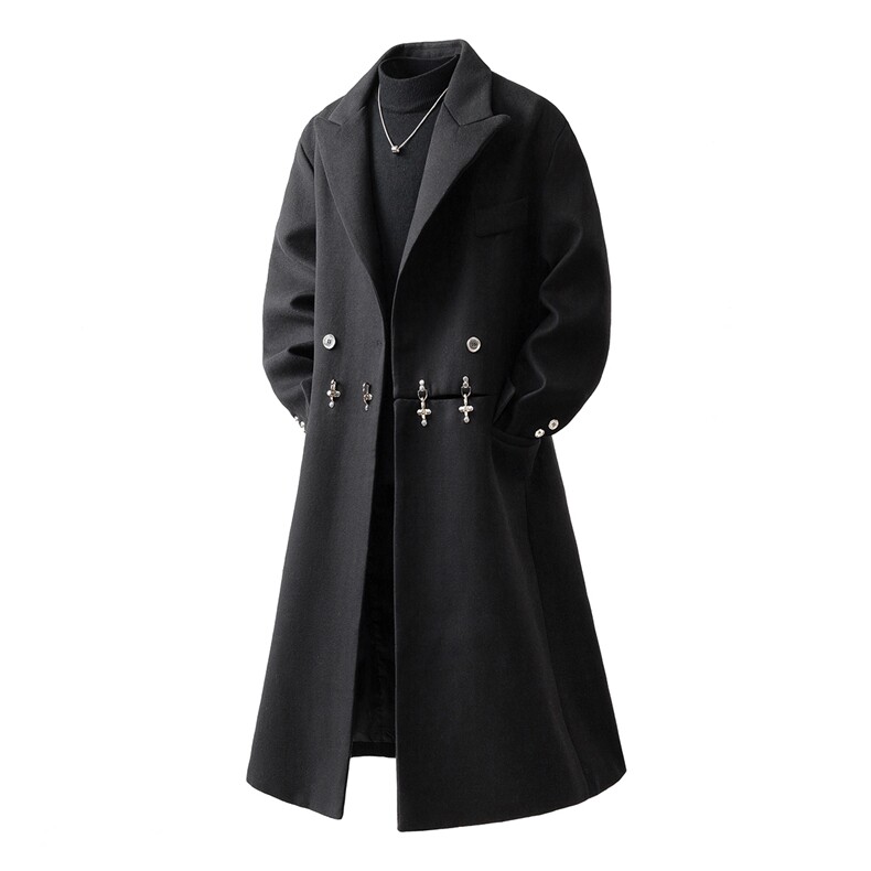 英伦金属装饰大码M-5XL毛呢风衣男聚酯纤维FY77072P138控198，男装风衣，星座227-7