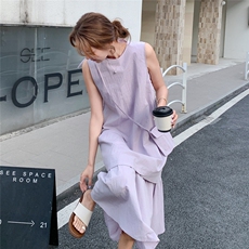 紫色假两件拼接无袖连衣裙女2025年夏季新款慵懒风减龄显瘦背心裙，女装连衣裙，2C213