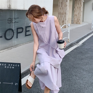 紫色假两件拼接无袖连衣裙女2025年夏季新款慵懒风减龄显瘦背心裙图片
