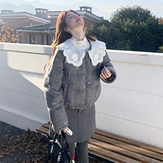 设计感韩版蕾丝小香风羽绒服女冬季2024新款加厚保暖白鸭绒短外套，女装羽绒服，2C081