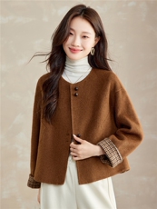 时尚格纹撞色双面羊毛大衣女2025秋冬新款洋气减龄超好看毛呢外套，女装双面呢大衣，拾衣