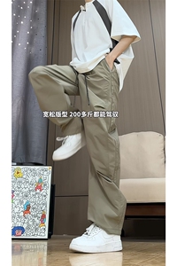 港风细格纹三杠织带褶皱设计大码M-5XL速干休闲裤CK78059P55控88图片