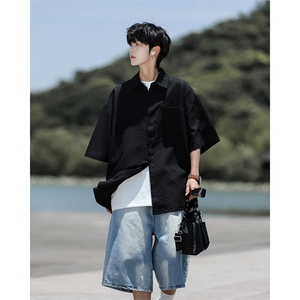 8XL-M泡泡纱盐缩肌理短袖衬衫男夏季冰丝外套防晒衬衣DC28011P36