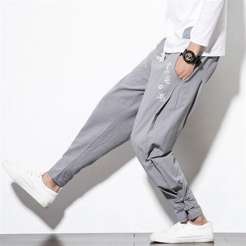 风春季男士盘扣宽松刺绣休闲裤束脚哈伦裤男长裤运动裤M78P55,女装休闲裤,钱塘788(原4013)