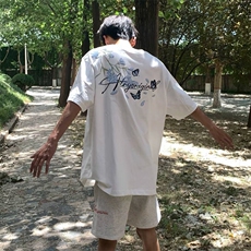 万针全刺绣解构设计260克重磅双纱纯棉高品质美式高街短袖T恤特35，男装T恤，电商A486