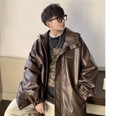 1港风连帽鳄鱼纹PU皮大码M-5XL情侣女冲锋衣夹克男JK8744P90控128，男装夹克，星座226-2