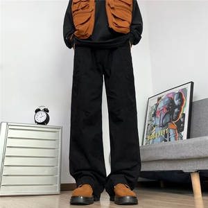 水洗拼接工装牛仔裤男显瘦中腰直筒休闲微喇阔腿裤N1007/P64图片