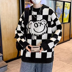 棋盘格外套套头线衣圆领毛衣男秋冬宽松慵懒百搭针织衫M621-P30，男装针织衫/毛衣，星座512-2
