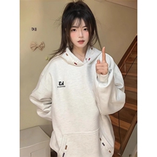 500g重磅彩虹刺绣连帽卫衣男女秋冬加绒加厚设计感高级慵懒风外套，女装短外套，星座506A