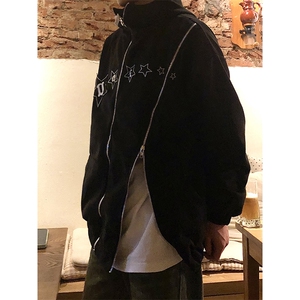 B221 美式ins高街暗黑双拉链宽松开衫卫衣外套 SY2308-P95控128图片