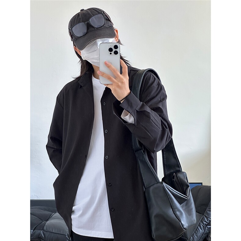 四季薄款冰丝长袖衬衫男简约纯色垂感休闲长袖痞帅衬衣CS031-P28,男装衬衫,星座301C-5