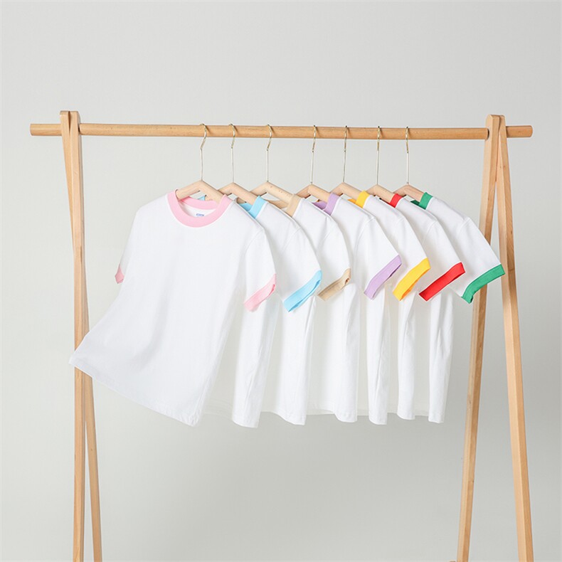 高品质纯棉撞边圆领儿童T恤男女童宽松精梳棉短袖宝宝演出班服,童装T恤,初丹羊绒童装