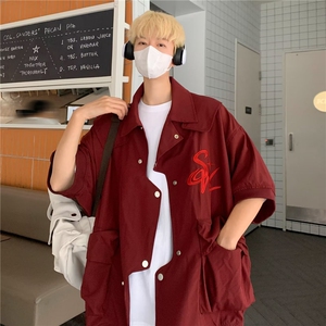 新中式男款夏季风短袖夹克男生刺绣潮酷工装夹克上衣图片
