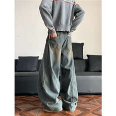 美式高街牛仔裤男女字母韩版潮流帅气2025秋冬ins长裤RK3216-P56，男装牛仔裤，星座412-3