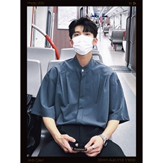 新中式男装痞帅衬衫男短袖外套cityboy中山装冰丝衬衣KCS136-P35，男装衬衫，星座1007（原301D）