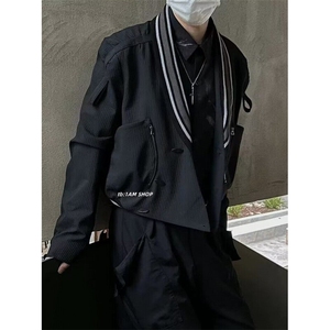 黑色V领夹克纽扣拉链休闲外套衬衫长袖 JLS181图片